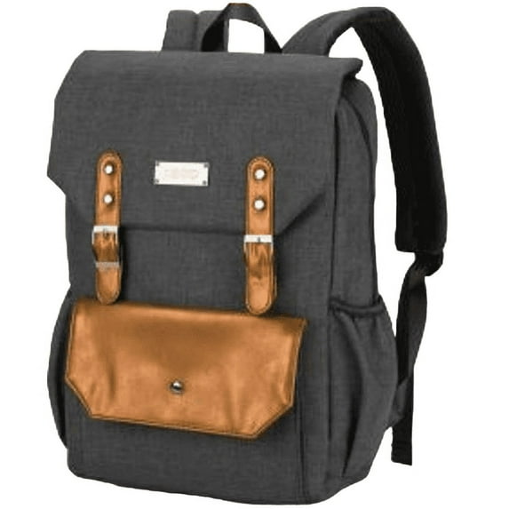 IZOD Youth Business Travel Slim Durable Laptop Backpack USB Charging Port, Computer Bag Fits 15.6 Inch Laptop Notebook / Black & Tan