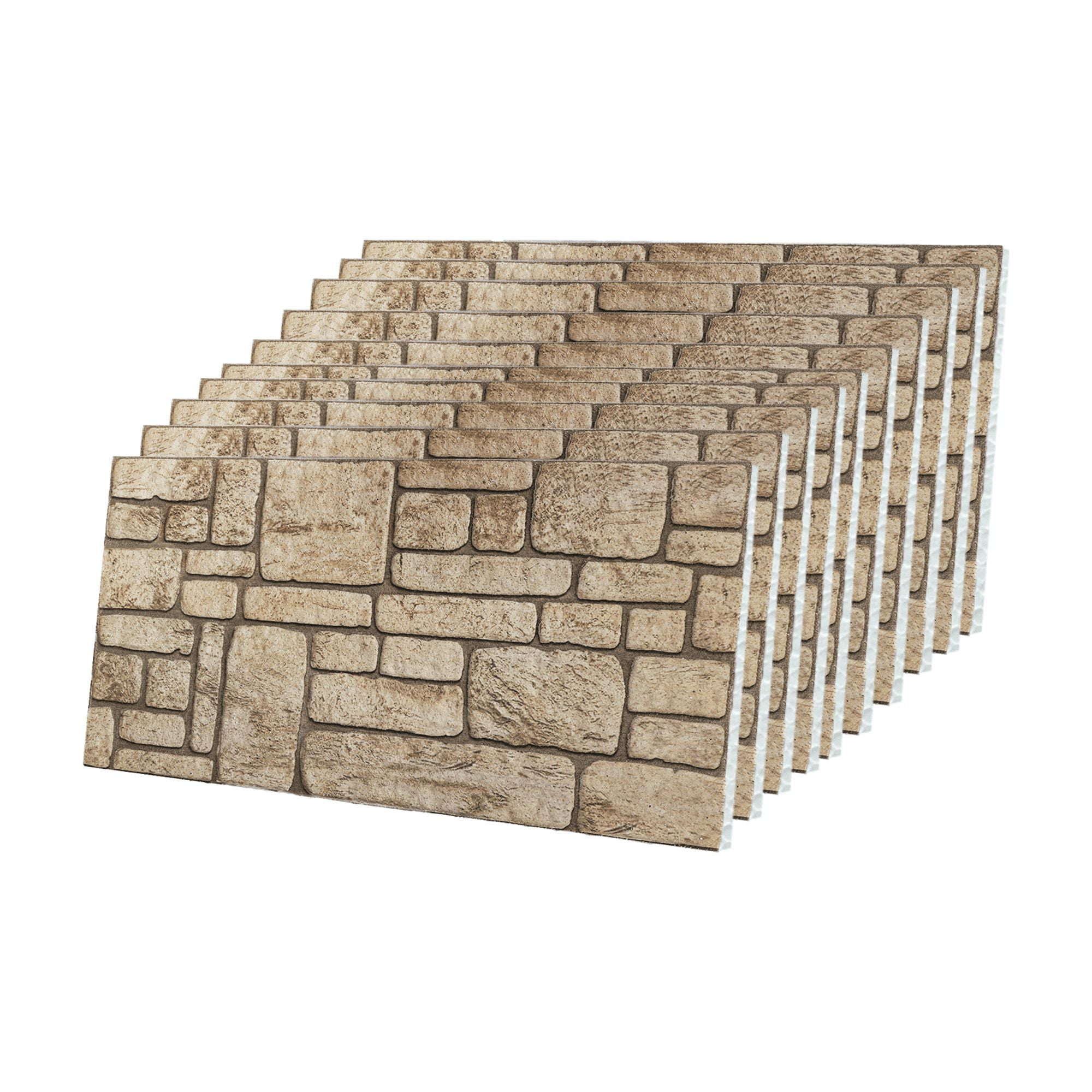 IZODEKOR 3D Beige Stone Look Styrofoam Wall Panels