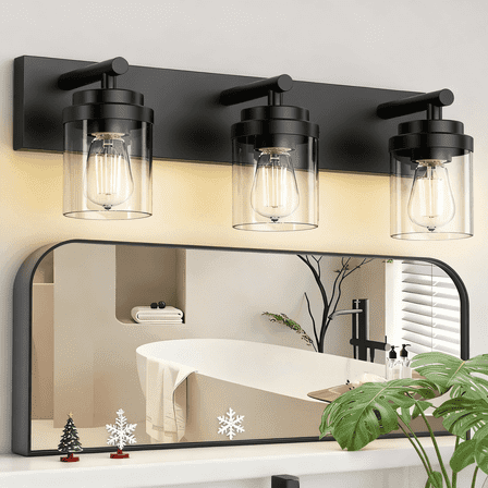 IZORRO 3-Light Matte Black Bathroom Light, 22 inch Bathroom Lighting Fixtures over Mirror with Clear Glass Shade, Modern Farmhouse Vanity Lights