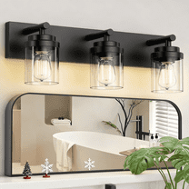 IZORRO 3-Light Matte Black Bathroom Light, 22 inch Bathroom Lighting Fixtures over Mirror with Clear Glass Shade, Modern Farmhouse Vanity Lights