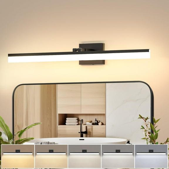 IZORRO 32 inch Modern LED Vanity Light Bar for Bathroom, IP44 Dimmable & 5CCT &  180°Adjustable & Retractable Black Bathroom Lighting Fixtures Over Mirror