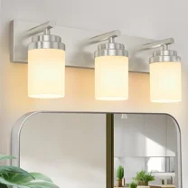 IZORRO Bathroom Light Fixtures over Mirror, 3-Light 22 inch Nickel Vanity Lights for Bathroom, White Glass Shade, Modern Farmhouse