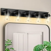 IZORRO Bathroom Light Fixtures over Mirror, 5-Light 36 inch Matte Black Vanity Lights for Bathroom, Clear Glass, Modern Farmhouse