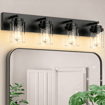 IZORRO Black Bathroom Vanity Lights over Mirror, 4-Light 30" Clear Glass Fixtures, Modern Farmhouse