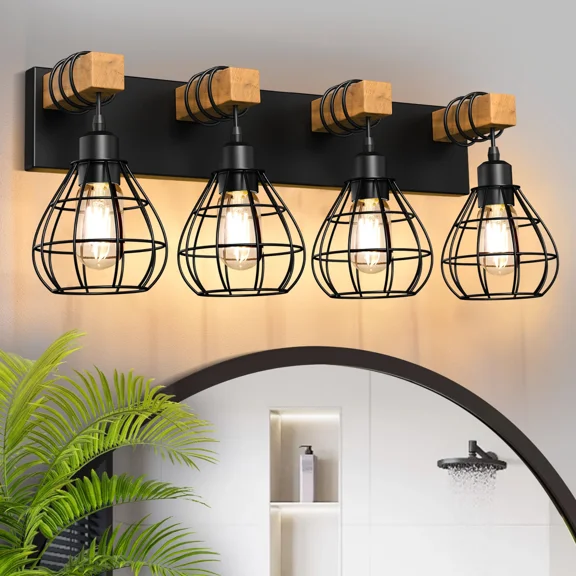 IZORRO Farmhouse Bathroom Vanity Light, 3-Light Industrial Cage Shade Wall Mount Sconce, Rustic Bathroom Light Fixtures for Dressing Table, Living Room