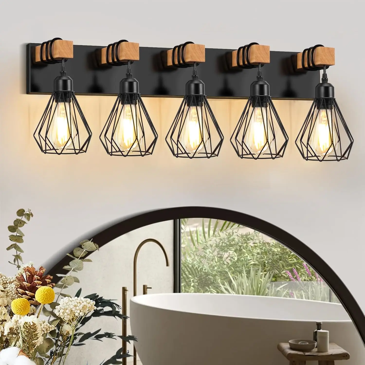 IZORRO 5-Light Black Bathroom Vanity Light - 41 Inch, Dimmable, 360° Rotatable, Cool White 6000K, Over Mirror 3 thumbnail image