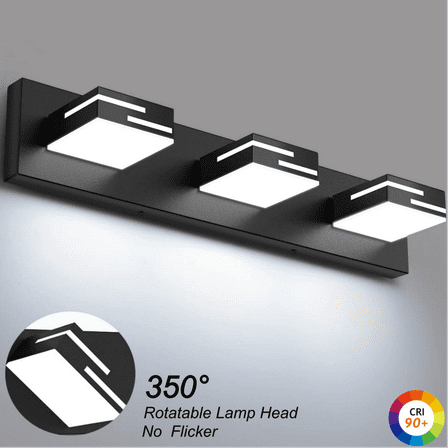 IZORRO LED Modern Bathroom Vanity Light Fixtures, 3-Light 22 inch Matte Black Vanity Lights for Bathroom Fixtures over Mirror, with 350° Rotatable Acrylic Heads (Cool White 6000K)
