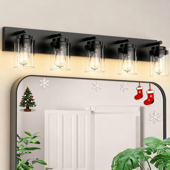 IZORRO 5-Light Bathroom Light Fixtures over Mirror, 36 inch Matte Black Vanity Light for Mirror, Clear Glass, Modern Farmhouse