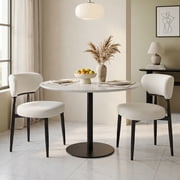 IZXGS Dining Chairs Set of 2, Mid-Century Modern Upholstered Kitchen Chairs with Curved Backrest and Sturdy Steel Legs for Dining Room, Beige