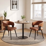 IZXGS Dining Chairs Set of 2, Modern Upholstered Faux Leather Kitchen Chairs with Curved Back Metal Legs,Brown