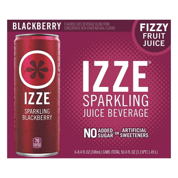 IZZE Flavored Sparkling Juice Beverage Blend, Blackberry, No Sugar Added, 8.4 fl oz. 6 Cans