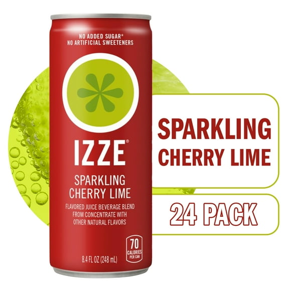 IZZE Sparkling Juice Beverage Blend, Cherry Lime, No Sugar Added, 8.4 FL OZ, 24 Cans
