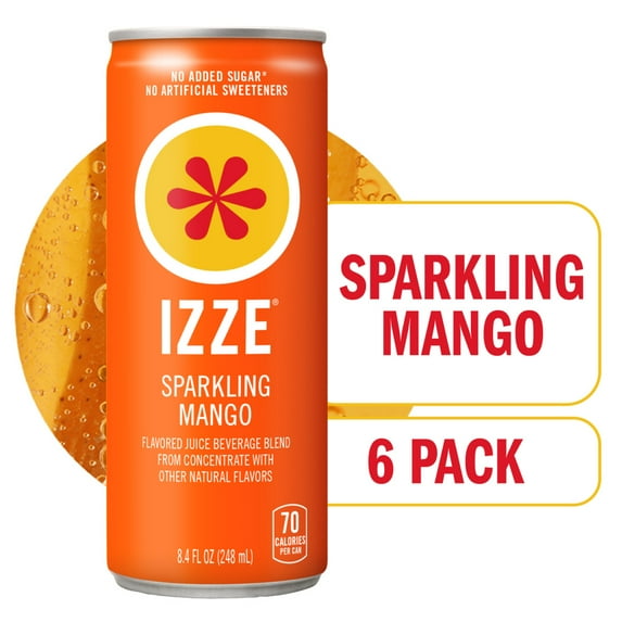 IZZE Sparkling Juice Beverage Blend, Mango, No Sugar Added, 8.4 FL OZ, 6 Cans