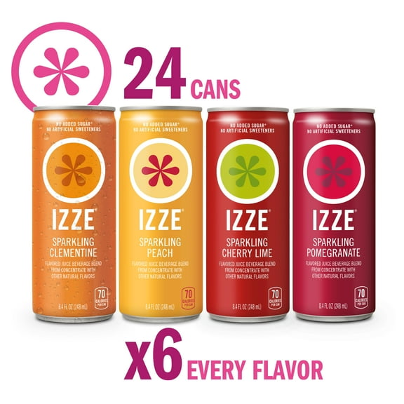 IZZE Sparkling Juice Beverage Blend, Variety Pack, No Sugar Added, 8.4 FL OZ, 24 Cans