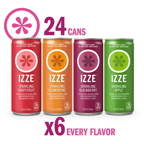 IZZE Sparkling Juice Beverage Blend, Variety Pack, No Sugar Added, 8.4 FL OZ, 24 Cans