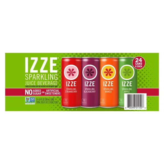 IZZE Sparkling Juice Beverage, Variety Pack, 8.4floz, 24Count