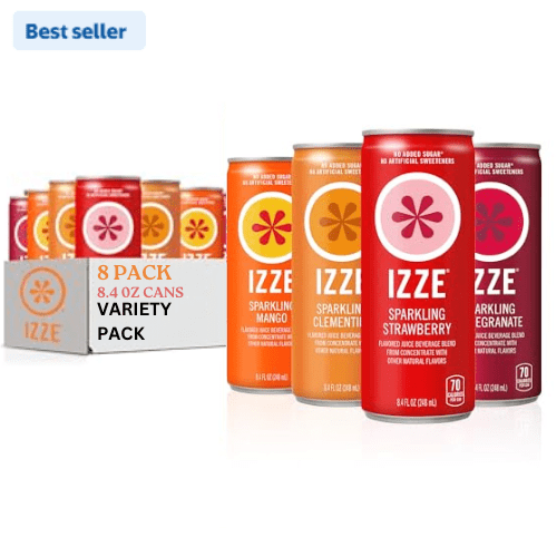 IZZE Sparkling Water Juice Beverage Blend, Dawn Variety Pack, Mango, Clementine, Strawberry, Pomegranate, No Sugar Added, 8.4 FL OZ, 8 Cans