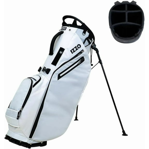 IZZO Heritage Golf Stand Bag – Magnetic Quick-Access Pocket, Sleek 5-Way Top with Full-Length Dividers & Premium Comfort Straps, White