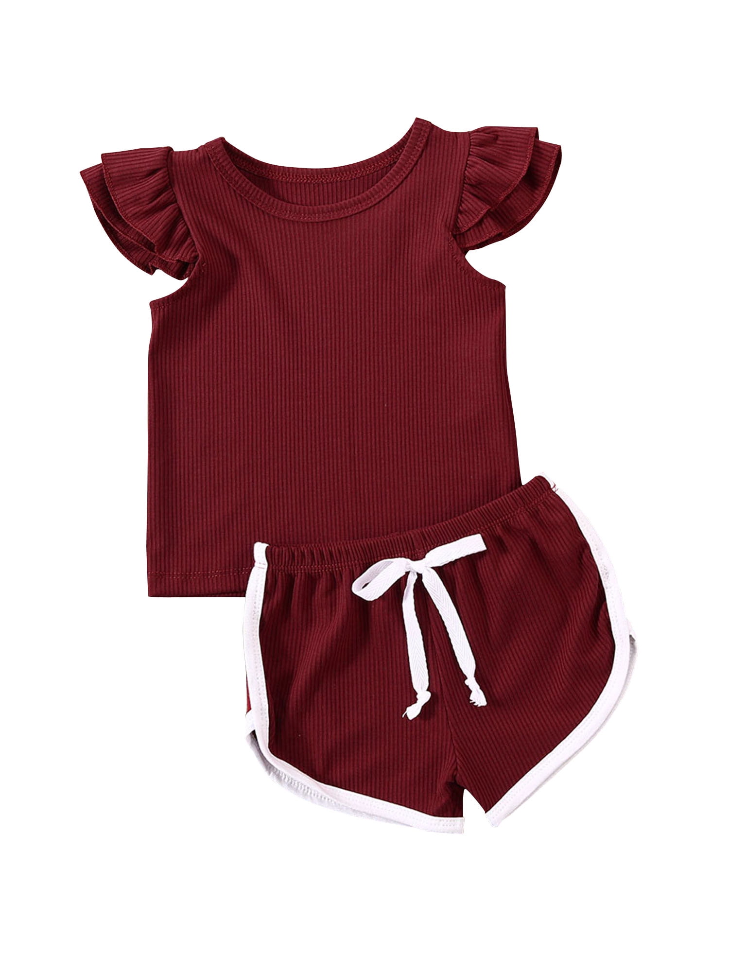 IZhansean 2PCS Toddler Kids Baby Girls Clothes T-shirt Tops Pants Shorts Summer Outfits Wine Red 4-5 Years