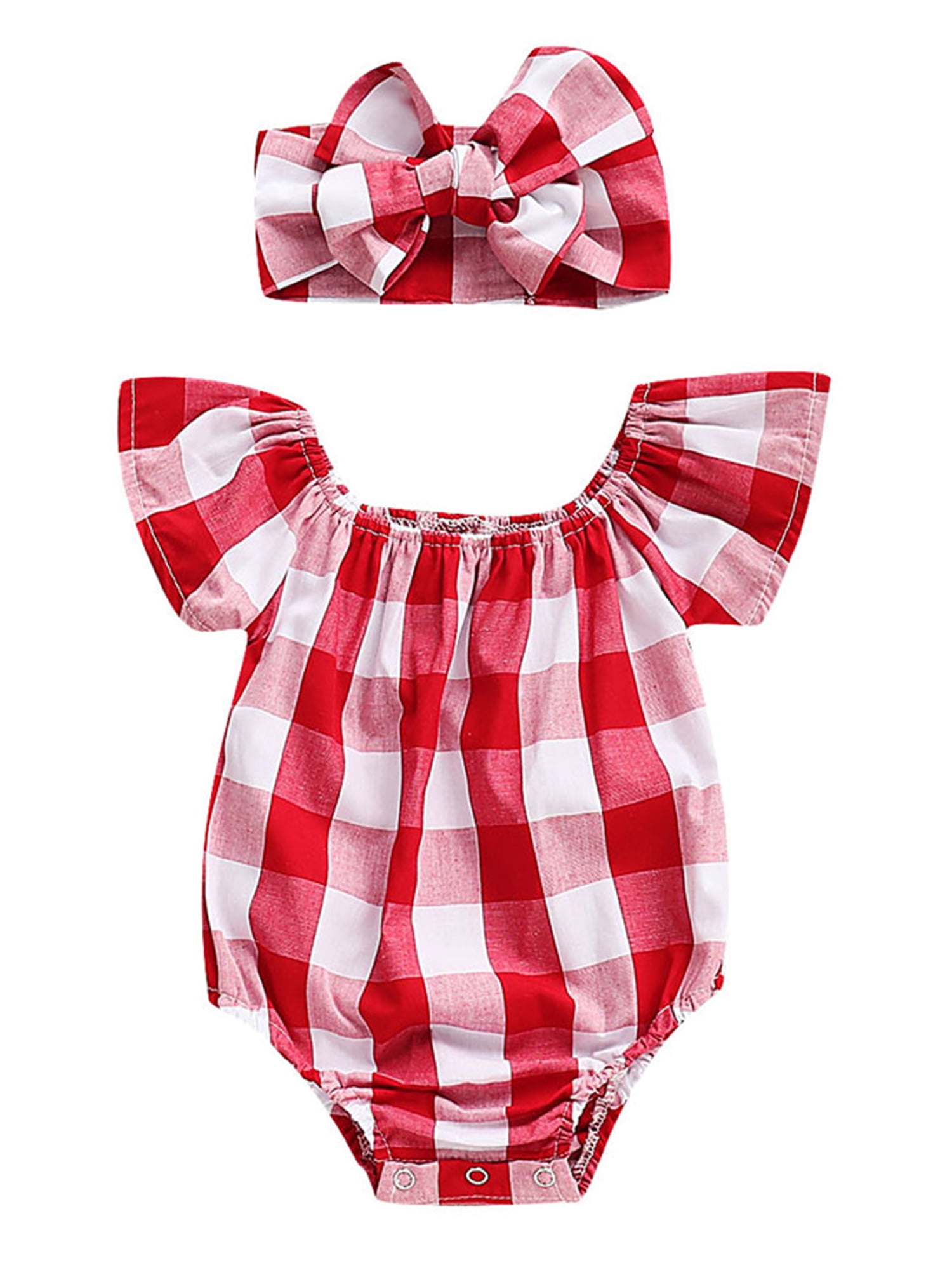 IZhansean 2Pcs Infant Baby Girls Plaids Romper Bodysuit Jumpsuit