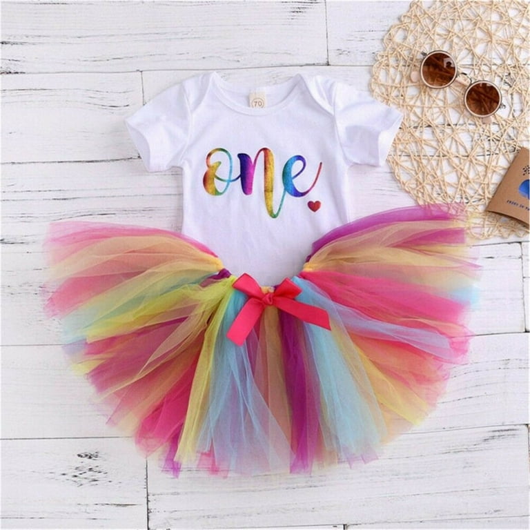 Rainbow Tulle Baby Romper - 9-12 M