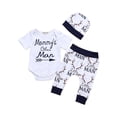 thumbnail image 1 of IZhansean 3PCS Newborn Baby Boys Clothes Set Letter Short Sleeve Romper Pants Legging Hat White 3-6 Months, 1 of 6