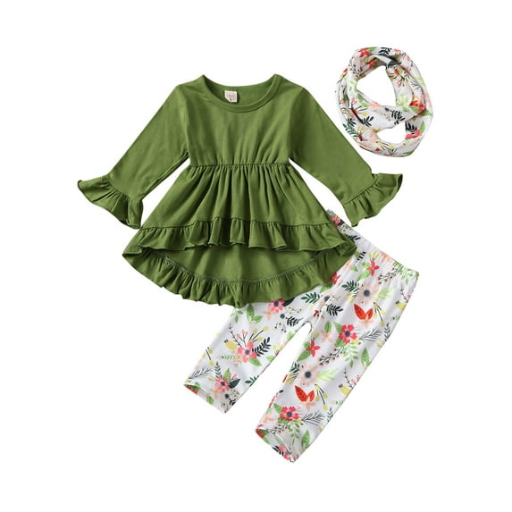 IZhansean Boutique Toddler Kids Baby Girls Ruffle Top Dress Pants Legging Outfits Clothes Green 18-24 Months