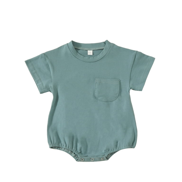 IZhansean Infant Baby Boy Girl Romper Oversized Short Sleeve Bubble Jumpsuit  Solid Color Bodysuit Summer Clothes Fog Blue 0-6 Months 