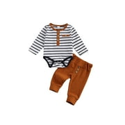 IZhansean Newborn Baby Boy Fall Winter Clothes Striped Romper Bodysuit Pants 2Pcs Outfits Yellow 0-3 Months