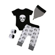 IZhansean Newborn Baby Boy Girl Skull Tops Romper Long Pants Hat Outfits Clothes 4Pcs Set Black 12-18 Months
