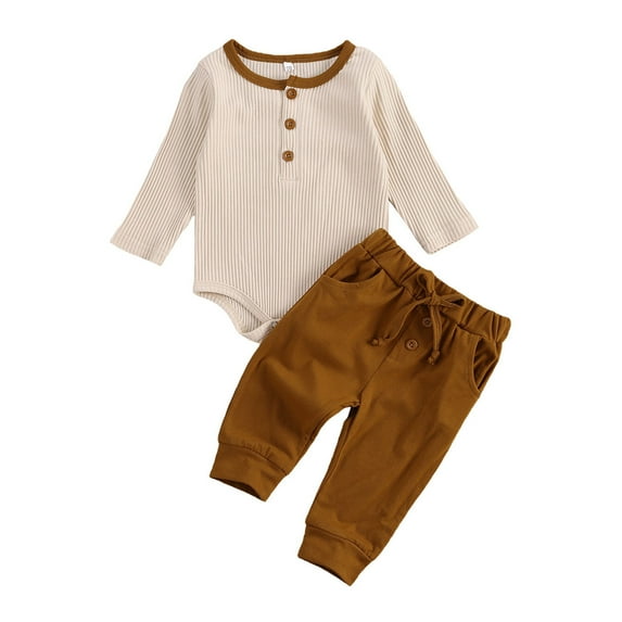 IZhansean Newborn Baby Clothes Infant Boy Long Sleeve Romper Pants Leggings Outfits Sets Khaki 12-18 Months