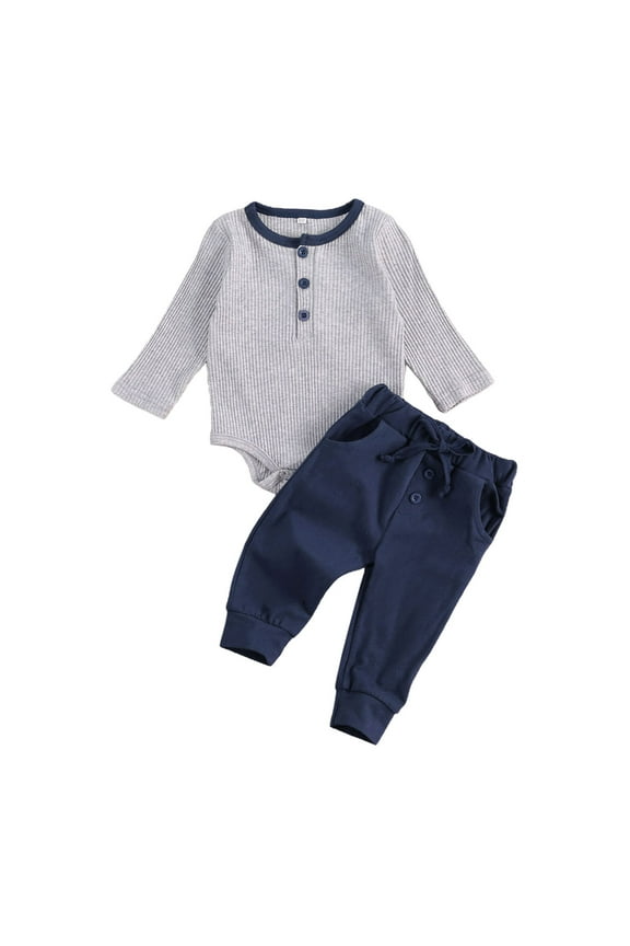 Newborn Baby Clothes Infant Boy Long Sleeve Romper Pants Leggings Outfits Sets Royal Blue 12-18 Months