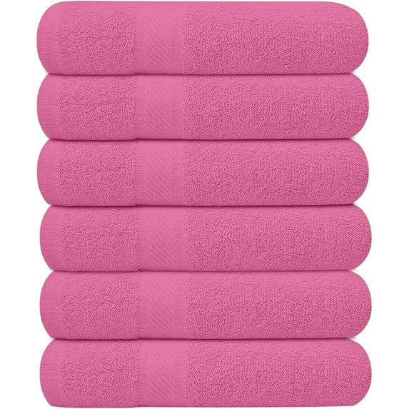 Pack of 6 Bath Towels 27 x 54 Inches, 100% Cotton, Larger & Lighter Weight, Quicker to Dry, Super Soft and Absorbent, Perfect for Bathroom (Pink, Pack of 6 (27''x54''))