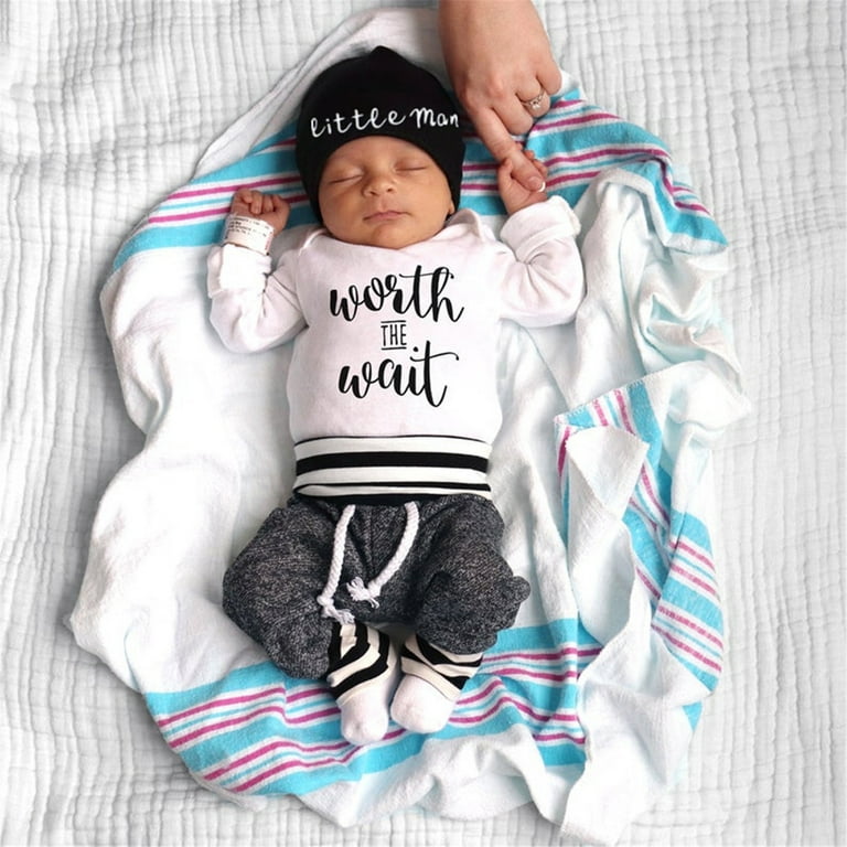 Izhansean Baby Boy Newborn Outfit Set, Long Sleeve Romper, Pants
