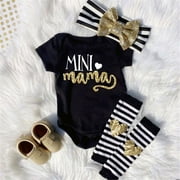IZhansean Newborn Infant Baby Girls Clothes Mini Mama Short Sleeve Romper+Leg Warmers+Headband Set Black 6-9 Months