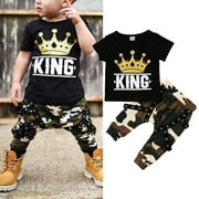 IZhansean Newborn Toddler Kids Baby Boys Tops T-shirt Camo Pants 2Pcs Outfits Set Clothes Black 0-6 Months
