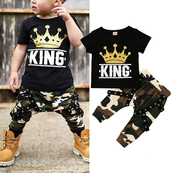 IZhansean Newborn Toddler Kids Baby Boys Tops T-shirt Camo Pants 2Pcs Outfits Set Clothes Black 2-3 Years