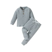 IZhansean Toddler Baby Boy Ribbed Outfits Long Sleeve Pullover Sweater Tops Elastic Waist Pants Spring Fall Clothes Grey 18-24 Months