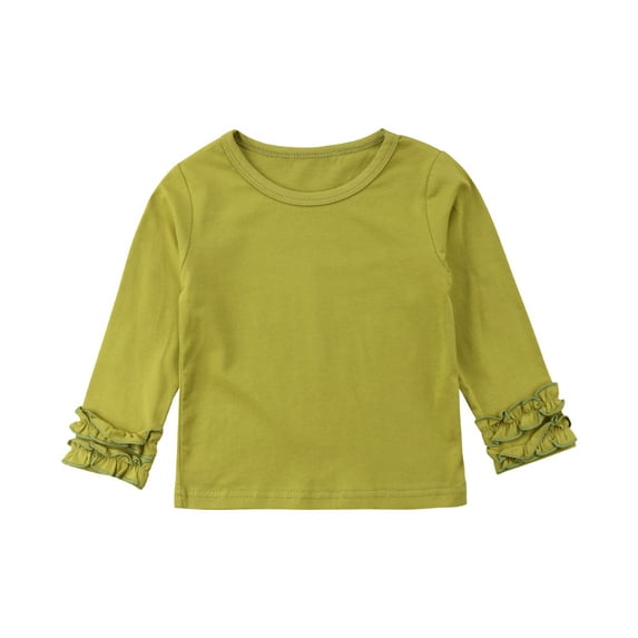 IZhansean Toddler Kids Baby Girl Basic Tshirt Cotton Ruffle Long Sleeve Tee Shirt Tops Undershirt Green 2-3 Years