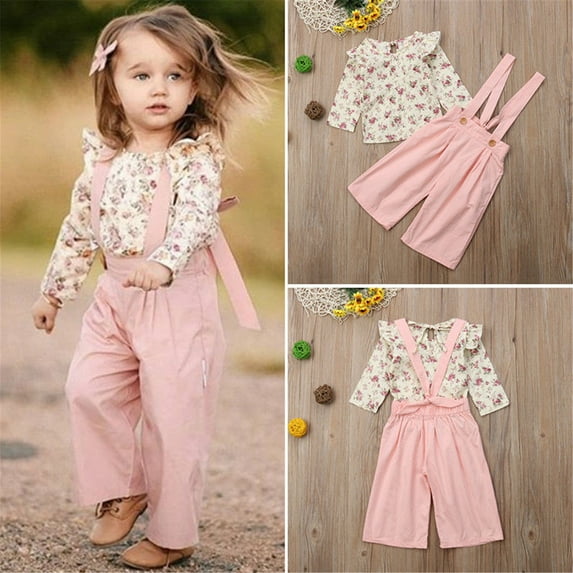 IZhansean Toddler Kids Baby Girls Autumn Outfits Clothes T-shirt Tops+Long Pants 2PCS Set Pink 1-2 Years