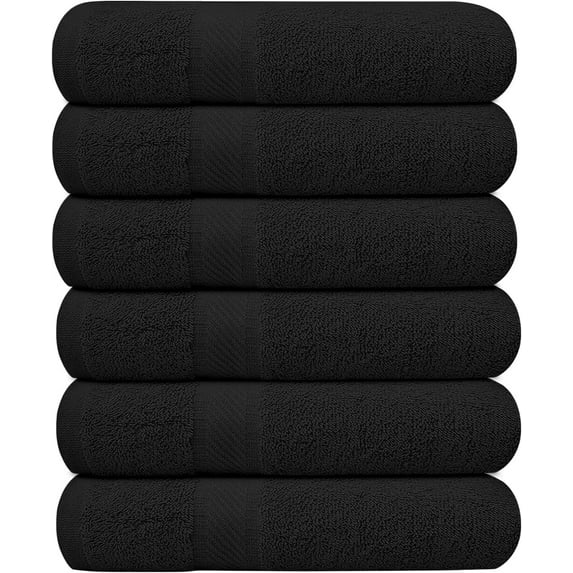 Pack of 6 Bath Towels 27 x 54 Inches, 100% Cotton, Larger & Lighter Weight, Quicker to Dry, Super Soft and Absorbent, Perfect for Bathroom (Black, Pack of 6 (27''x54''))