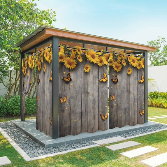 Summer Sunflower Outdoor Curtains for Patio, Country Style Floral Wood Grain Waterproof Outside Curtains Privacy Blackout Curtain for Porch Pergola Cabana, 2 Panel 54W x 84L Inch