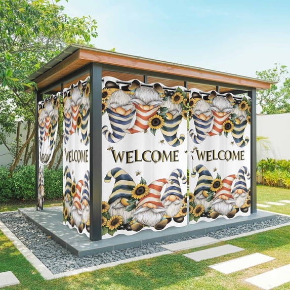 Dwarf Sunflower Outdoor Curtains for Patio, Bee Retro Waterproof Outside Curtains Privacy Blackout Curtain for Porch Pergola Cabana, 2 Panel 54W x 84L Inch