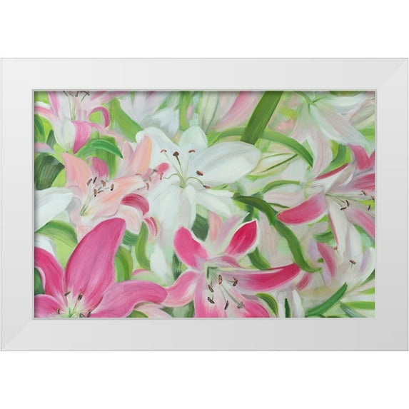 Iafrate, Sandra 24x17 White Modern Wood Framed Museum Art Print Titled - Pink and White Lilies II