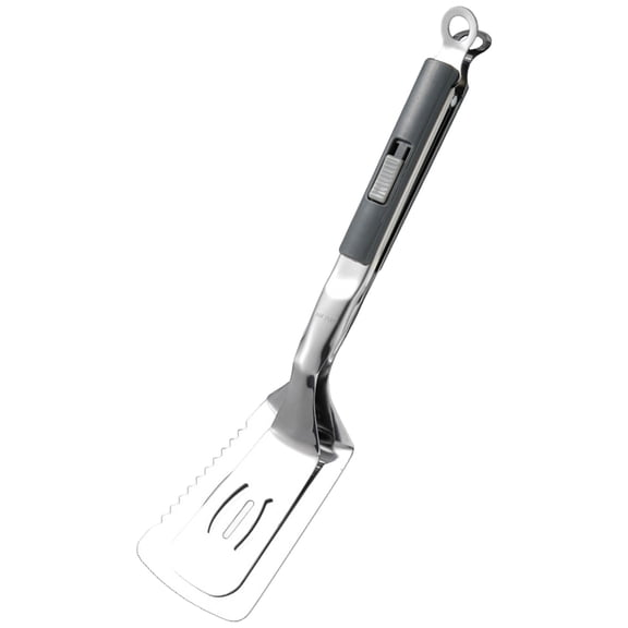 Iamnij 1Pc Stainless Steel Grill Clamp,Anti-Scald Extended Handle Spatula Tong,Multi-Functional Barbecue Food Flip Clip Grill Clamp for Outdoor Grilling and Kitchen Cooking,Grey