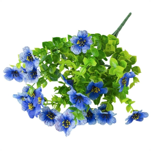 Iamnij 1Pcs Artificial Mums, Faux Flowers for Outdoor Planters, Artificial Outdoor Sunset Mums Flowers for Waterproof, Windproof, Fake Fall Flower Daisy with Eucalyptus, Look Real, Full, Vibrant Blue