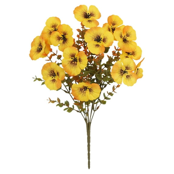 Iamnij 1Pcs Artificial Silk Pansy Flowers Outdoor Spring Flowers Pansies Wildflower Uv Resistant Plants Faux Impatiens Purplepink for Window Box Wedding Party Outside Garden Porch Decor Yellow