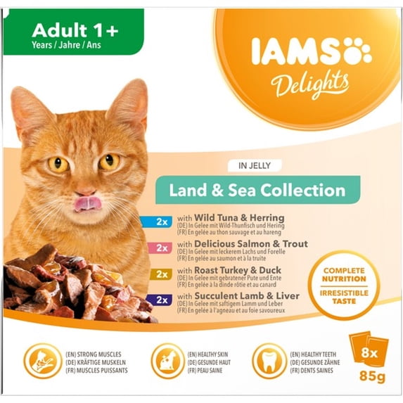 Iams Delights Land & Sea Collection in Jelly Cat Food 8pk (8 x 85G)