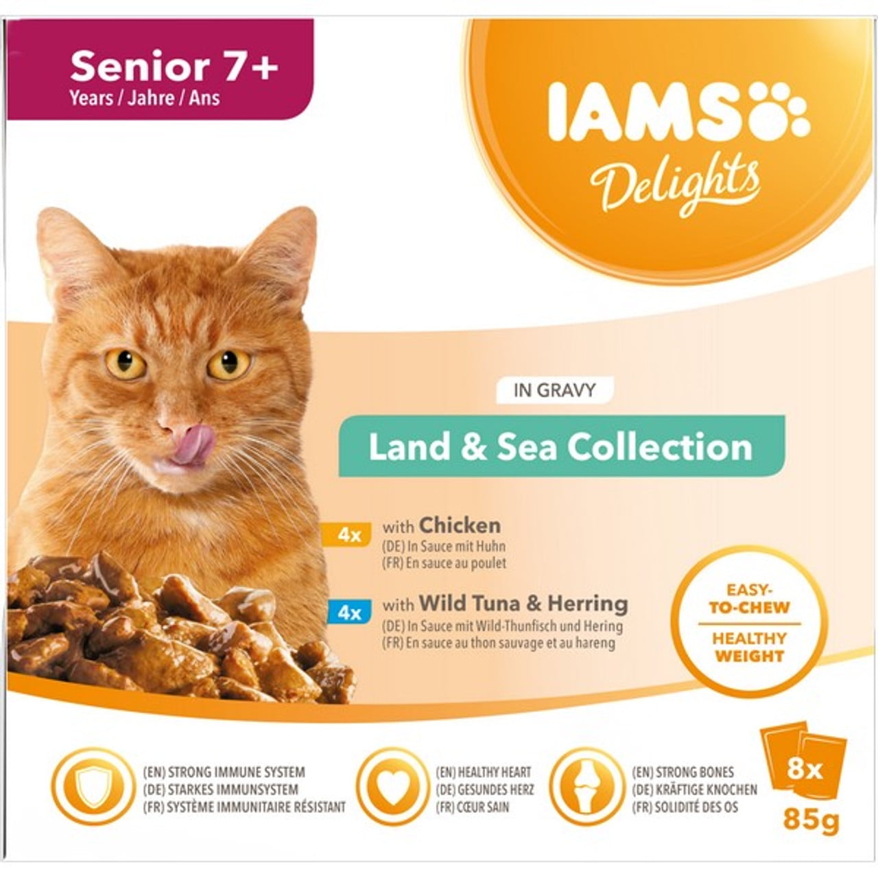 Iams Delights Senior Land & Sea Collection in Gravy Cat Food 8pk (8 x 85G)