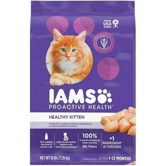 Iams PROACTIVE HEALTH Healthy Kitten Dry Cat Food with Chicken Cat Kibble 16 lb